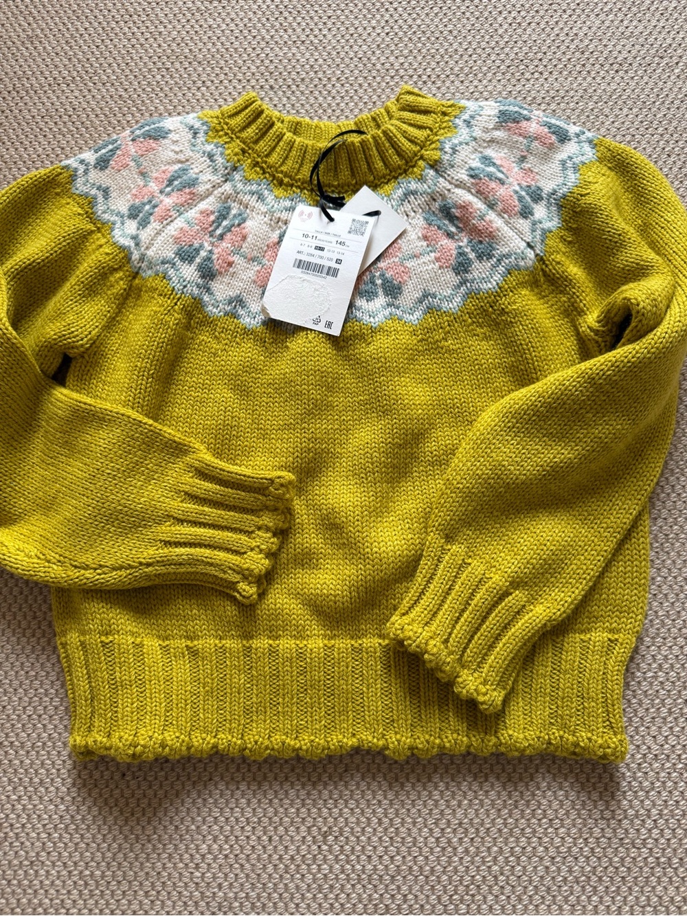 Zara Studio Girls Chartreuse Yellow Fair Isle Yoke Sweater - NWT - Picture 4 of 6
